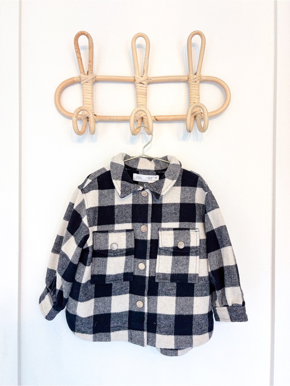 Zara Black & White Buffalo Plaid Kids Shacket